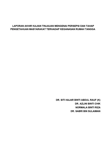 Kajian Tinjauan Mengenai Persepsi dan Tahap Pengetahuan Masyarakat terhadap Keganasan Rumah Tangga di Malaysia