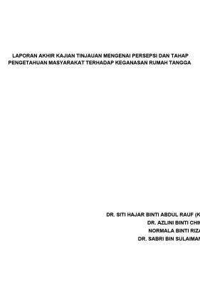 Kajian Tinjauan Mengenai Persepsi dan Tahap Pengetahuan Masyarakat terhadap Keganasan Rumah Tangga di Malaysia